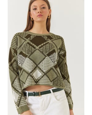 Gestreepte Crew Neck Verkleinde Trui