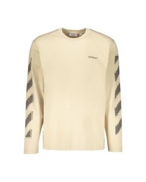 Off White Heren Crew Neck Regular T-shirt (Bruin/zwart)