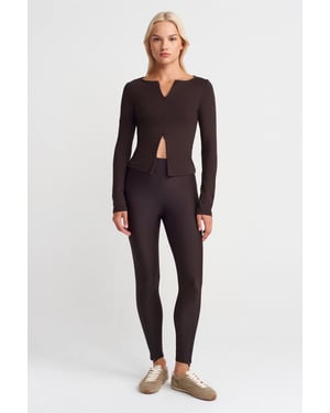 Hoge Taille Skinny Legging met Ritssluiting Detail