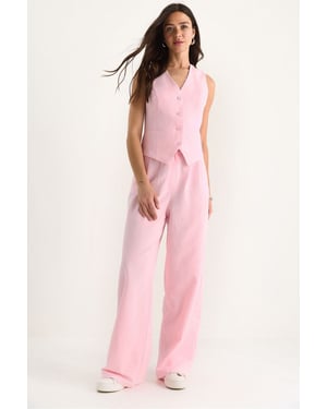 V-hals Vest en Wijde Pantalon Twee-delige Coord Set