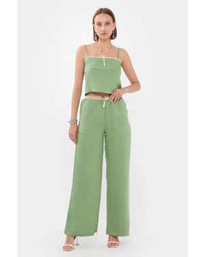 Striped High Waist Straight Leg Pajama Bottom with a Belt Detail