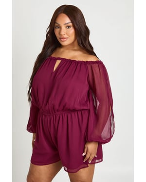 Plus Chiffon Bardot Balloon Sleeve Playsuit