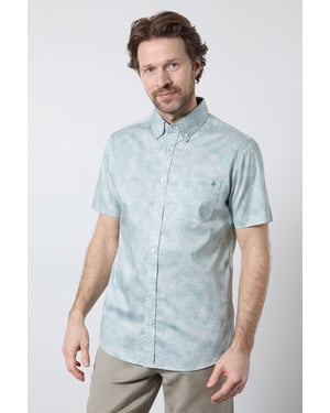 White Tile Print Short Sleeve Shirt
