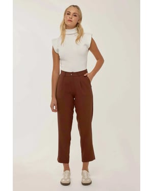 High Waist Pleated Pipe Leg Pants
