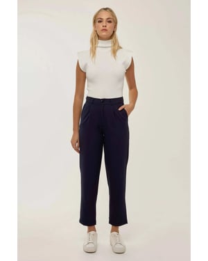 High Waist Pleated Pipe Leg Pants