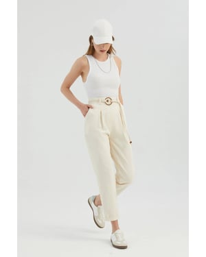 High Waist Carrot fit Trousers with a Belt Detail