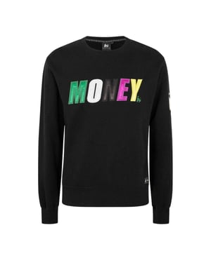 Money Heren Sweatshirt met satijnen ronde hals (Zwart)