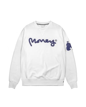 Money Unisex sweatshirt met lange mouwen en gebreid logo voor volwassenen (Wit)