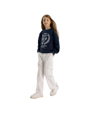 Minoti Meisjes Bedrukt Fleece Sweatshirt met Crew Hals (Donkerblauw)