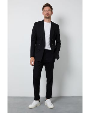 Black Linen Slim Fit Suit Trousers