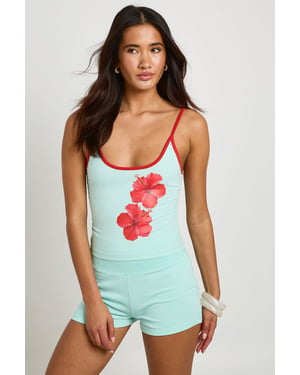 Flower Printed Cami Top And Sweat Short Set