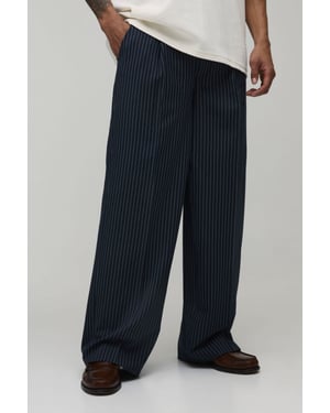 Baggy Fit Pinstripe Pleat Front Tailored Trousers