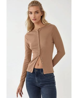 Getextureerde Brei Slim Fit Lange Mouwen Blouse met Knopen