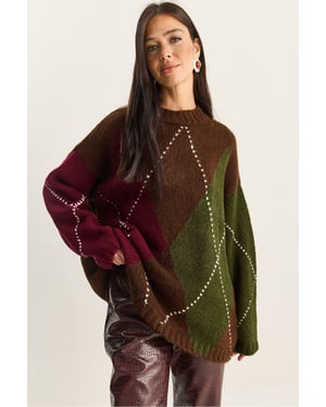 Oversized Gebreide Ruitpatroon Trui