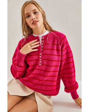 Knitted Sweater met Knopenkraag