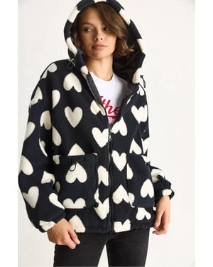 Texturerad puffjacka i dun med fuskpälskrage