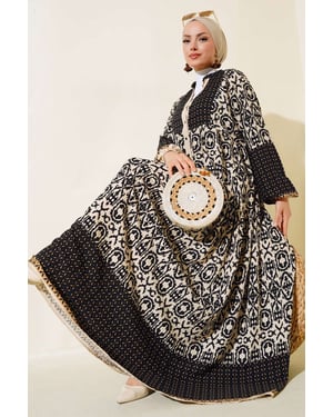 Geprinte V-hals Maxi-jurk
