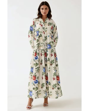 Bloemen Linnen Voel Crew Neck Maxi Jurk