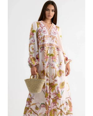 Gevormde Maxi Jurk met V-hals en Print