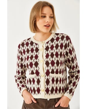Jacquard Gebreide Cardigan met Zakken