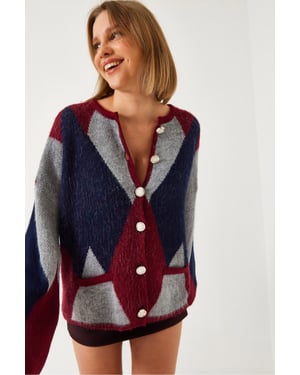 Knappt geometrisk mönstrad cardigan