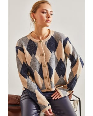 Geometric Knitwear Button-Up Crop Cardigan