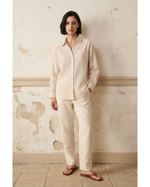 Striped Linen Blend Button-Up Shirt