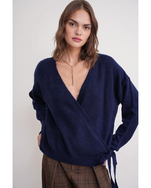Ruggad V-ringad Cardigan med Knut framtill