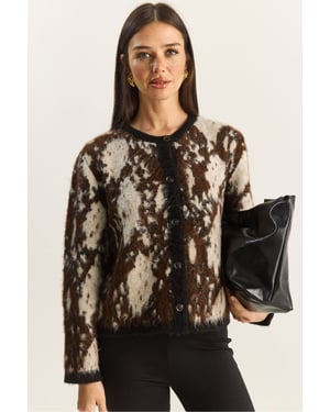 Jacquard Patterned Long Sleeve Button Cardigan
