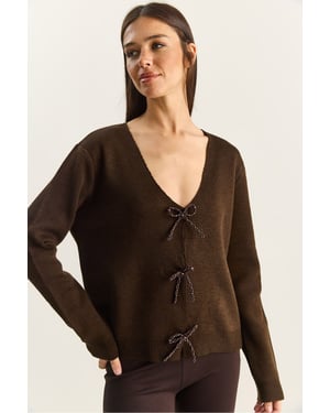 Geknoopte Gebreide V-hals Cardigan