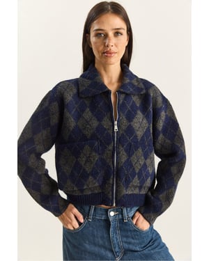 Dikke Jacquard Gebreide Cardigan met Rits