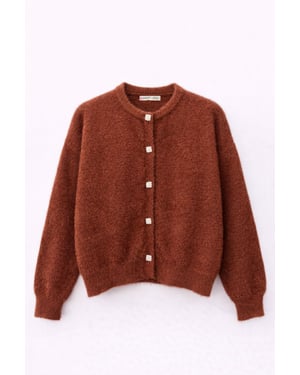 Oversized Jacquard Knopen Cardigan