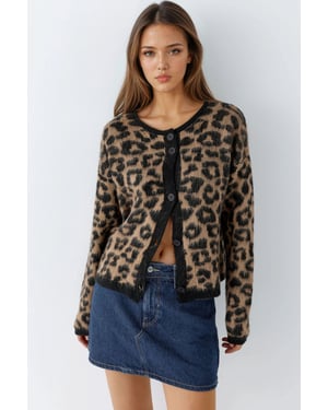 Leopardmönstrad Knapp-up Cardigan