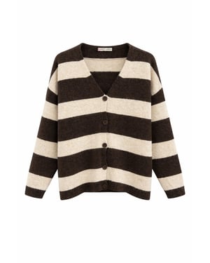 Randig V-ringad knappfrontstickad cardigan
