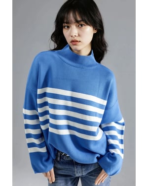 Oversized Striped Turtleneck Sweater