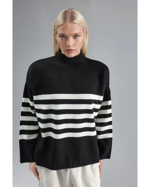 Oversized Striped Turtleneck Sweater