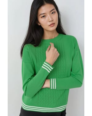 Crew Neck Sweater with Hair Braid Pattern