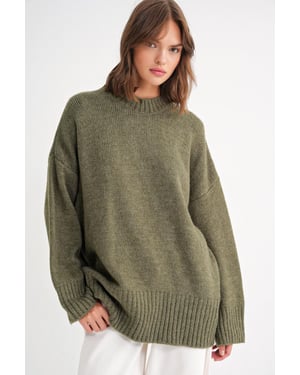 Oversized Geribbelde Trui met Ronde Hals