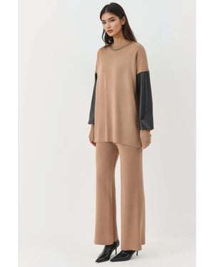 Sweater met Faux Leder Details