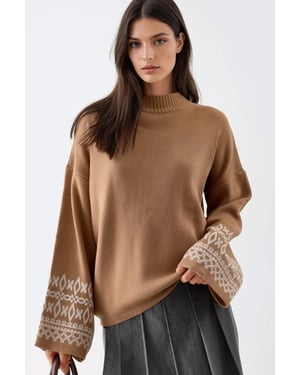 Crew Neck Jacquard Gebreide Trui