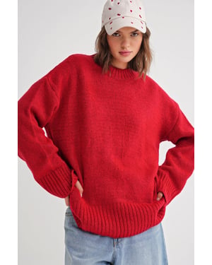 Oversized Geribbelde Trui met Ronde Hals