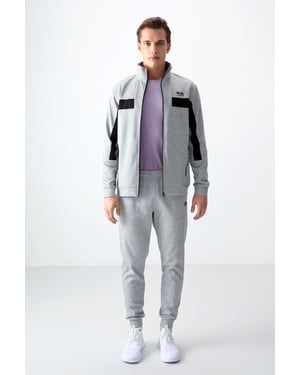 Heren Fleece Sweatshirt en Broek Set met Kleurblokken