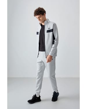 Herrars färgblock fleece sweatshirt och byxset