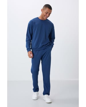 Heren Katoen-Polyester Fleece Sweater en Broek Set