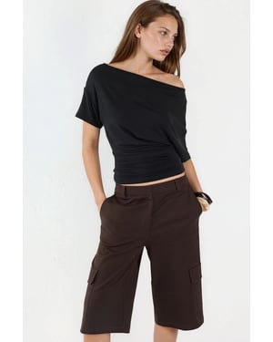 Asymmetrische Hals Zacht Viscose Brei Top