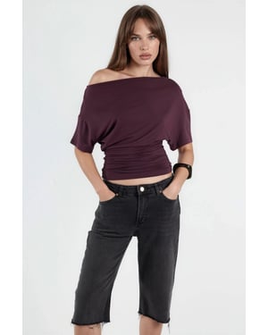 Asymmetrische Hals Zachte Viscose Brei Top