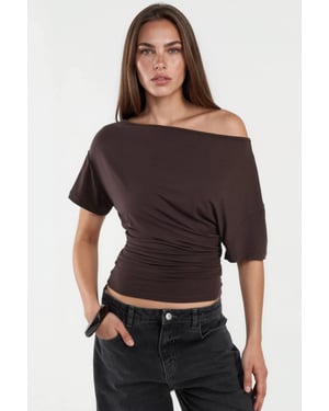 Asymmetrische Hals Zachte Viscose Brei Top