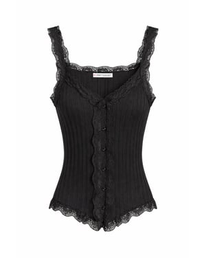 Aangesloten mouwloze kanten geribde blouse met knopen