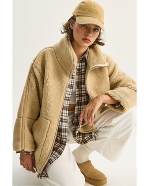 Oversized Pluche Jas met Zakken
