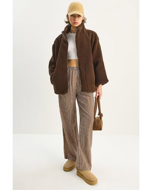 Oversized Fleecejacka med fickor